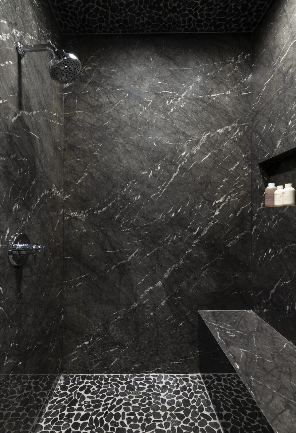 Black Shower Marble Walls And Bench