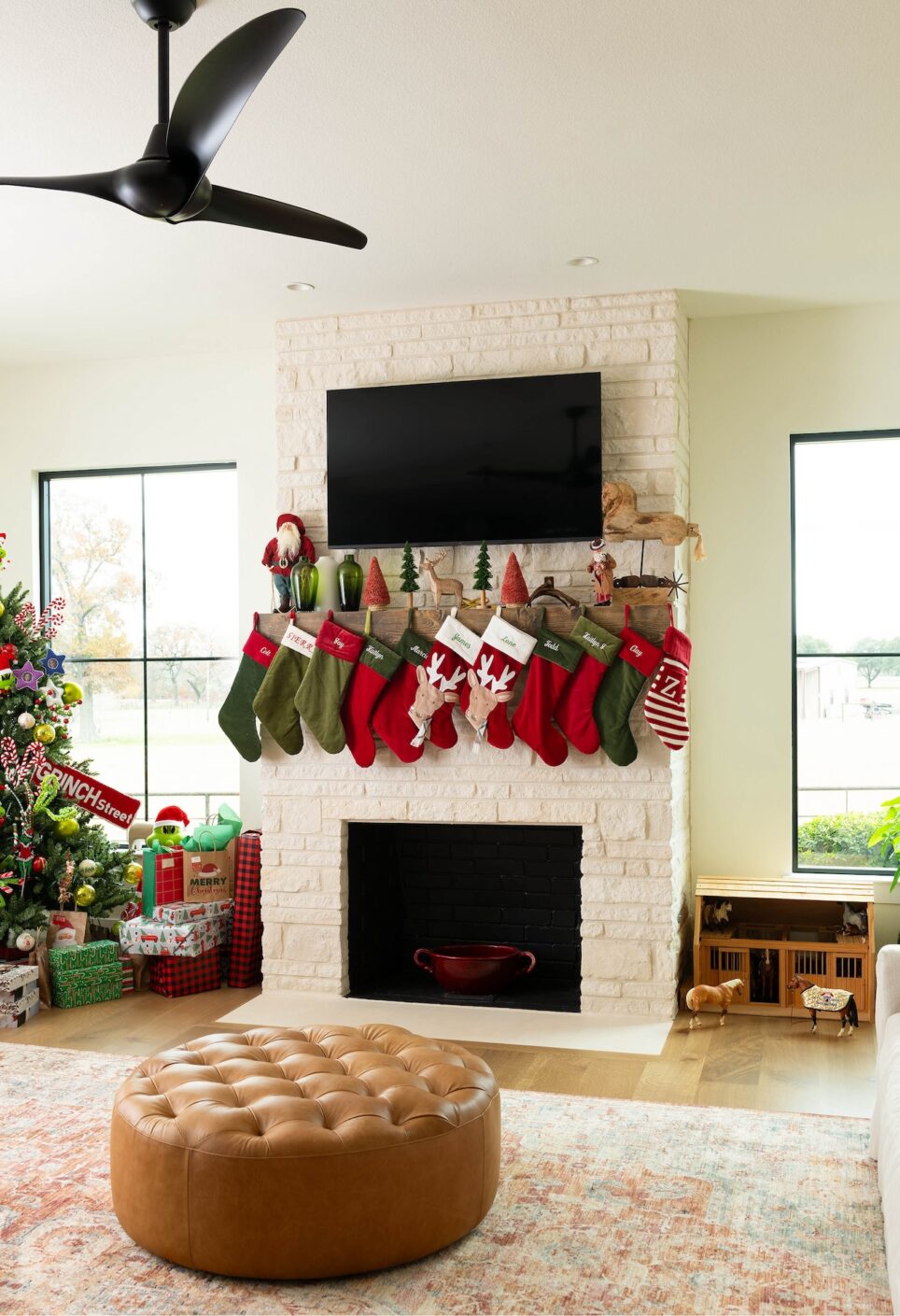 Living Room Decorated For Christmas With Stockings