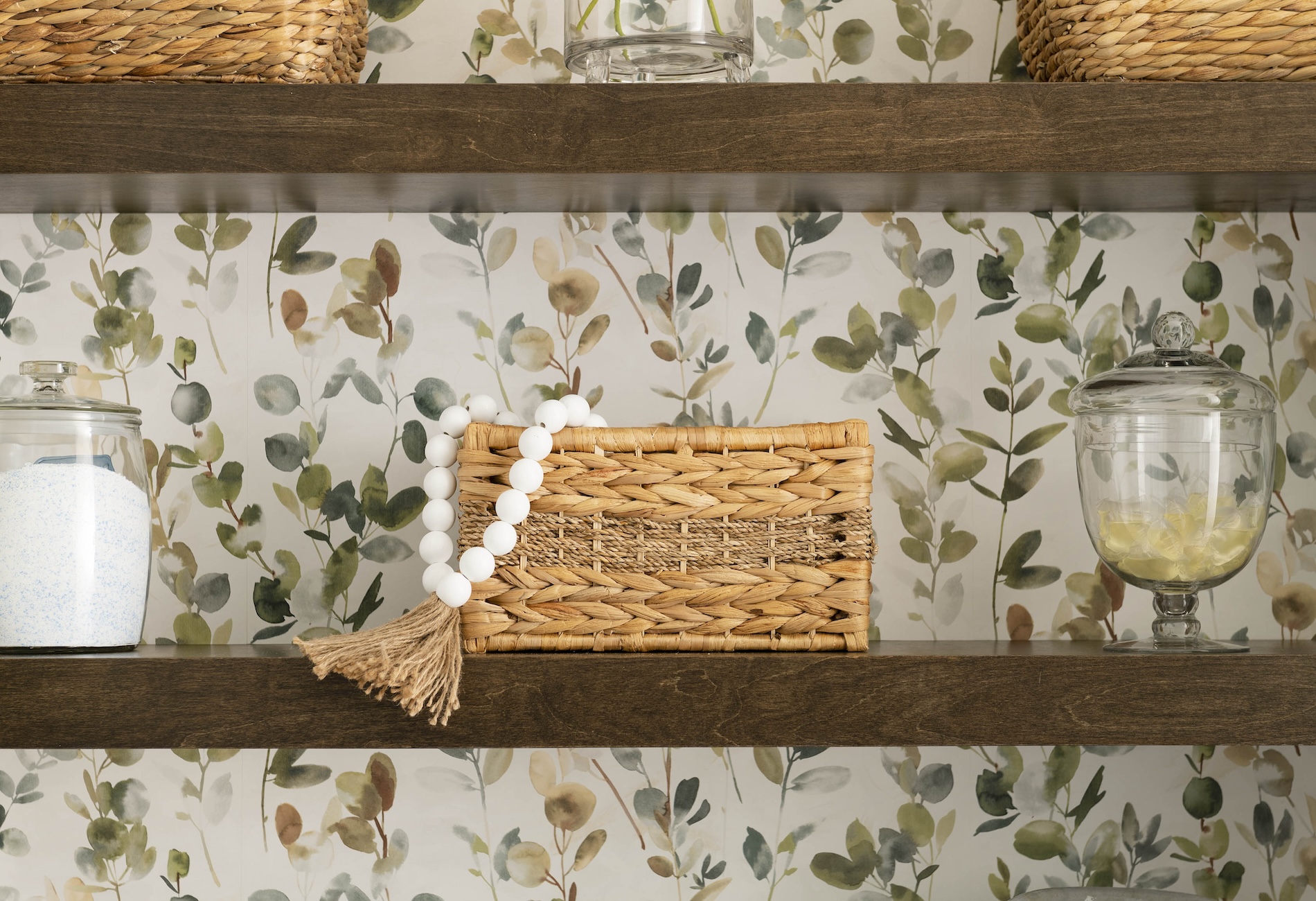 Wallpaper Accent Wall Floating Shelves