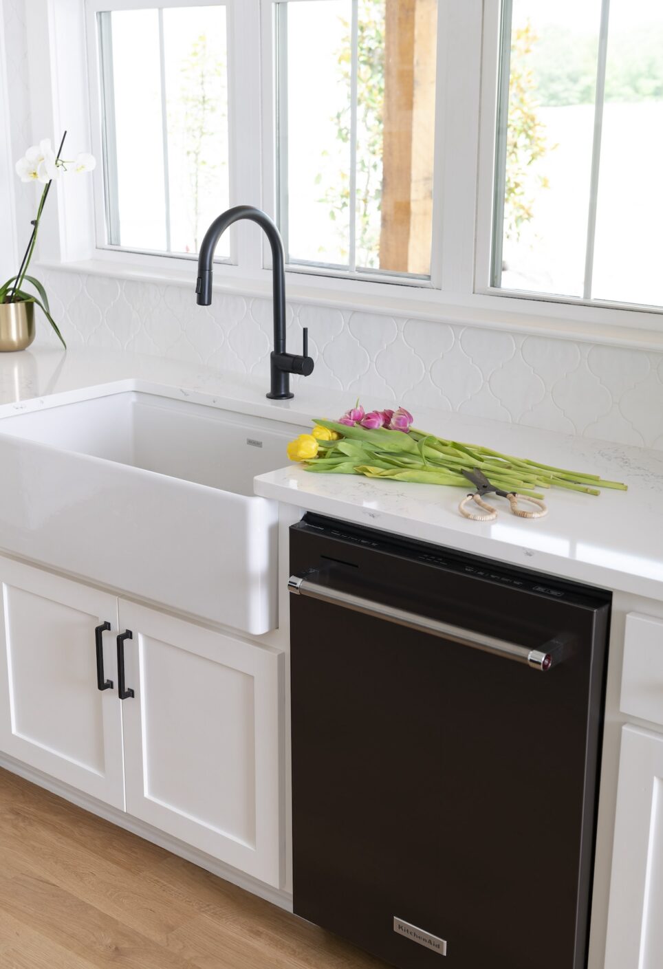 White Farmhouse Sink Black Dishwasher