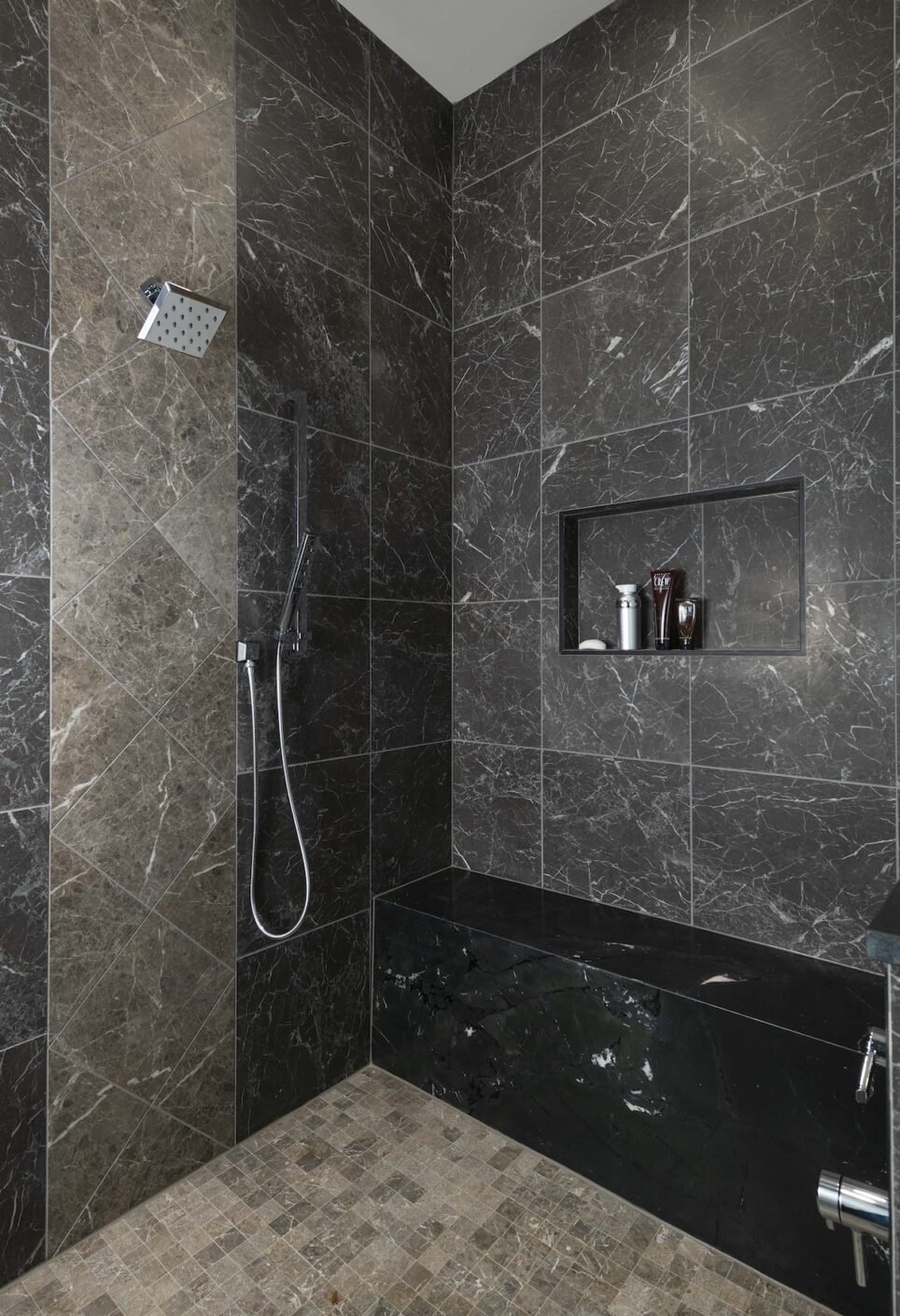Bathroom Shower Detail Dark Black Tile
